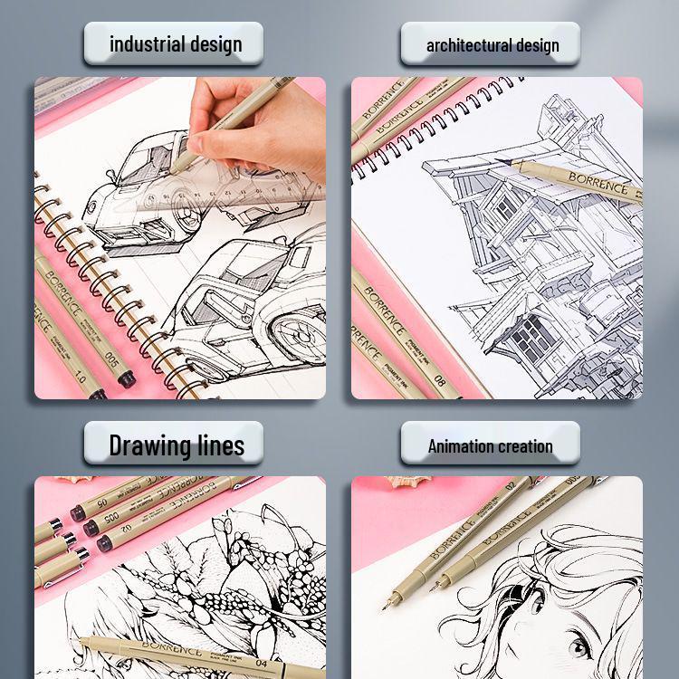 Refillable Waterproof Black Ink Needle Point Pen for Students & Adults - Ideal for Anime, Art, Drawing, Calligraphy, and Brush Supplies.