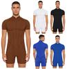 Herren Workout Strampler Body Mock-Neck Reißverschluss vorne Kurzarm Kurze Hosen Unterteil Leotard Bodybuilding Jumpsuit