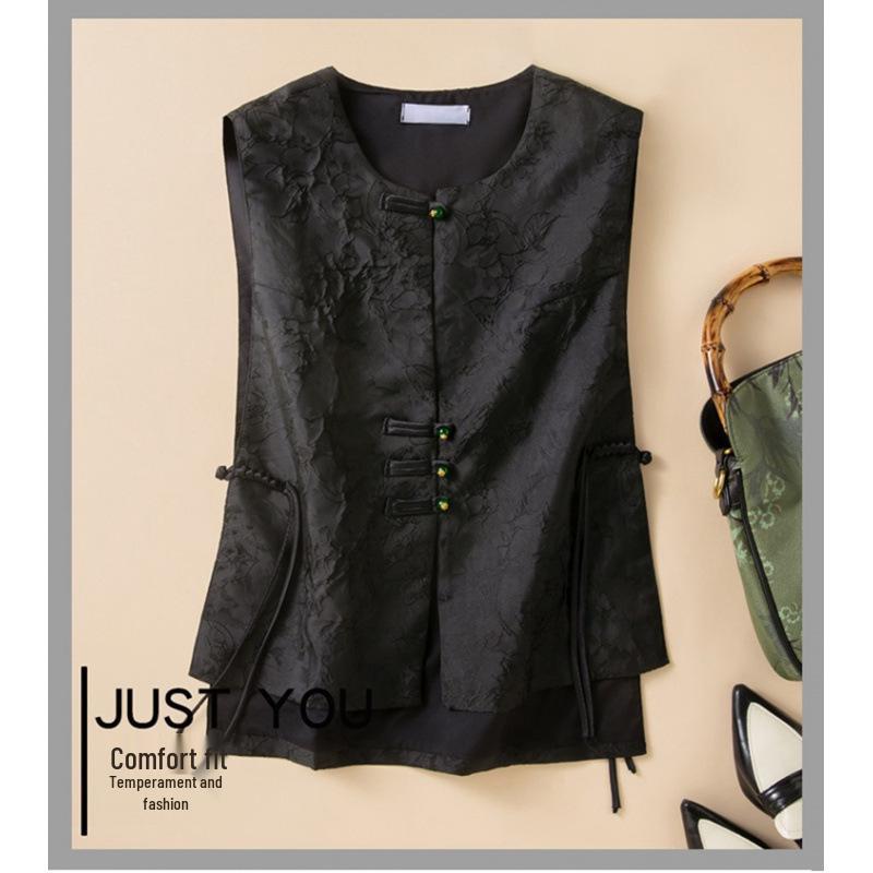 9012 Chinese Silk Jacquard Vest - Spring/Summer 2026 Mulberry Silk Sleeveless Top XXL чёрный