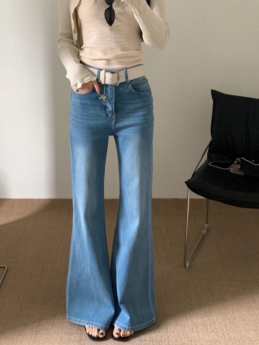 Korean Style Light Blue High-Waisted Flare Jeans S