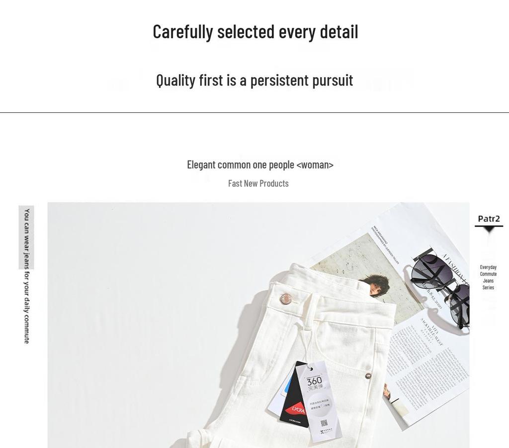 Women's High-Waisted Wide-Leg White Jeans, Floor-Length, Spring New Arrival, Versatile Slimming Straight Pants