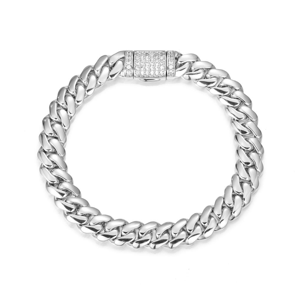 8mm Brass Zircon Real Gold-Plated Hip-Hop Smooth Cuban Chain Trendy Personalized Unisex Bracelet Jewelry Cross-Border Europe