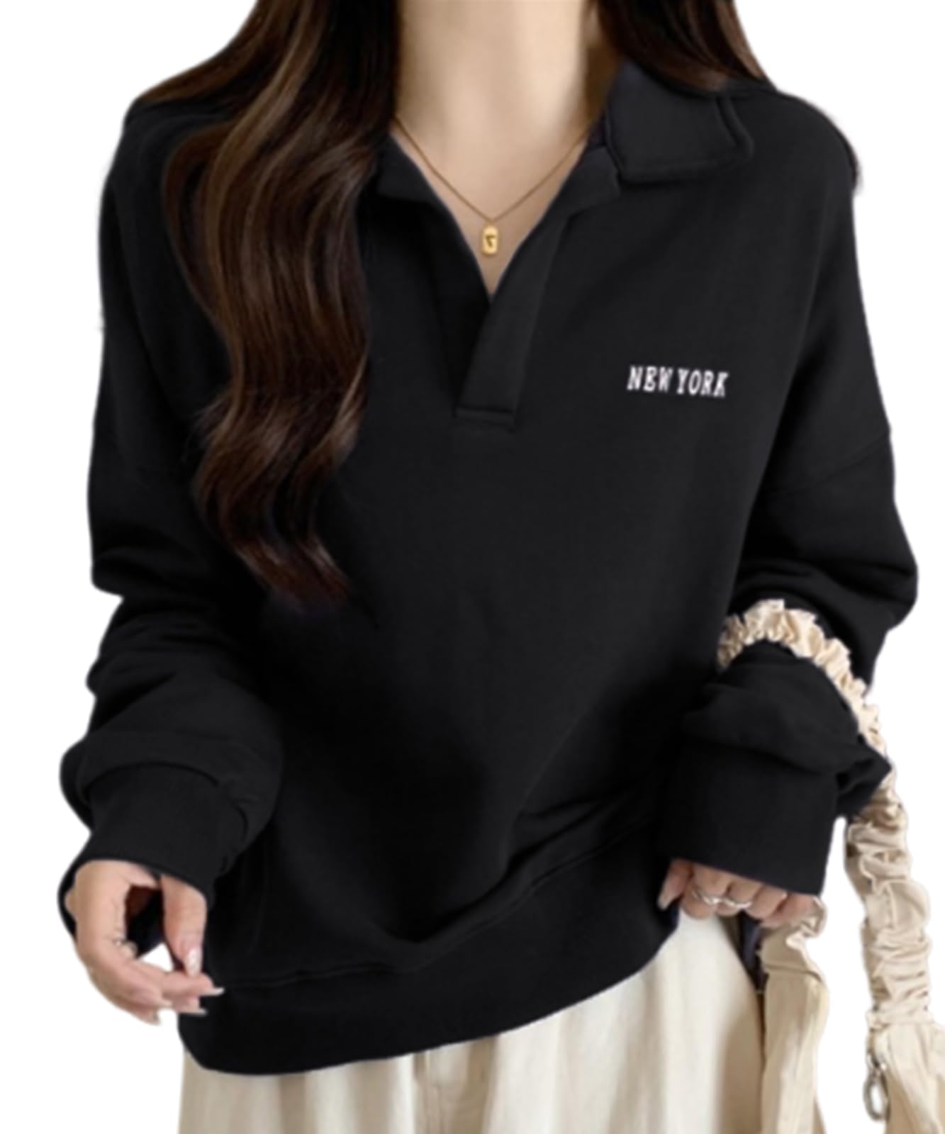 

Doors Женская рубашка-скиппер с воротником и длинным рукавом, большого размера, женственная, удобный вырез, весна, большая, черная, 5S-D03-BKL