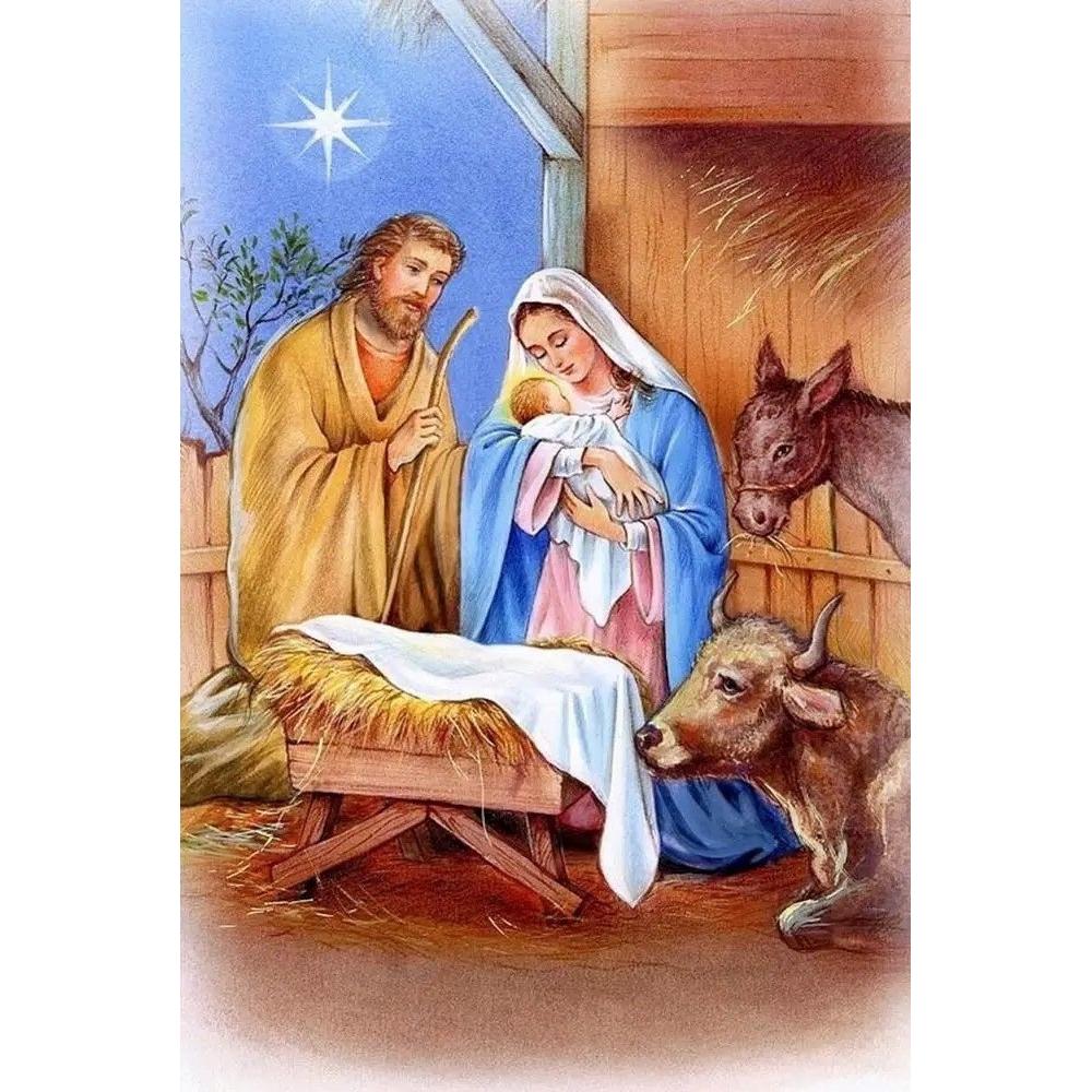 

Disney Diamond Painting Nativity Theme Religious Painting and Illustration DIY Kit Adult Arts and Crafts Home Decor and Gift Round 20x30cm