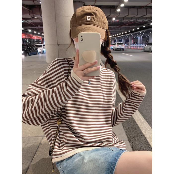 

Женская толстовка с контрастными полосками — осень/зима 2024 г., свободный повседневный стиль, легкий пуловер с длинными рукавами. Large