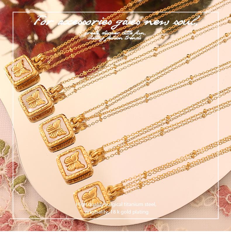 Europejski i Amerykański Naszyjnik z Zawieszką Muszli Motyla, Damska Biżuteria ze Stali Tytanowej Platerowanej 18K Złotem