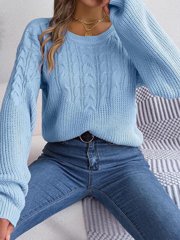 Sweter damski w jednolitym kolorze, patchworkowy, z rękawami typu lampion, pulowerowy top