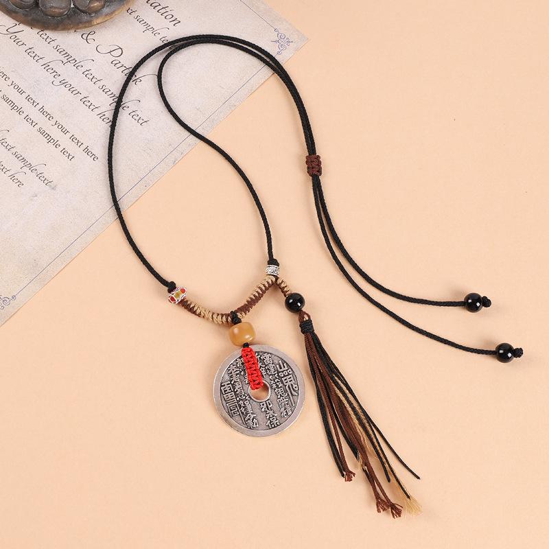 Mountain Ghost Spends Money Necklace Weaving Tibetan Hand-rubbed Cotton Rope Fringed Men's and Women's Long Accessories