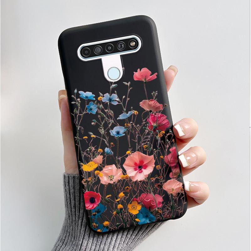 For LG Q61 LM-Q630N Slim Black Soft Silicone Case Luxury Fashion Flower Butterfly Painted Cover for LG K61 Q61 Q 61 Phone Casing