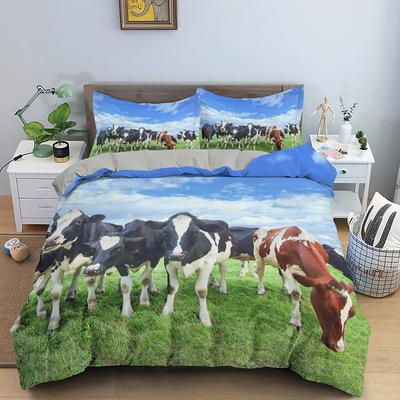 Juego de Funda Nórdica de Vacas Animales 3D Blanco Negro Vacas Lecheras Tamaño King Queen Poliéster Funda de Edredón para Niños Niñas Juego de Cama Infantil