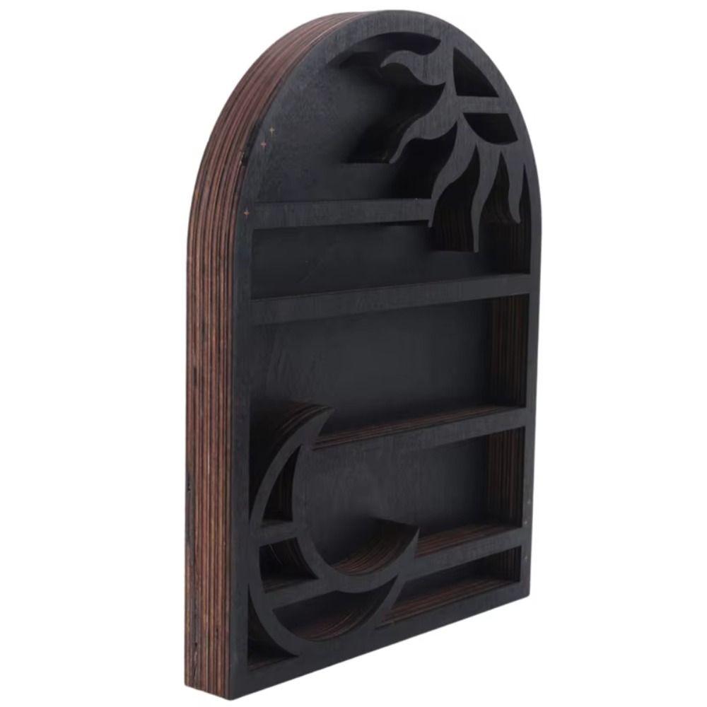 Wooden Material Wood Storage Shelf Moon Design Bohemian Style Crystal Shelf Crescent Sun Design Vintage Style Display Rack