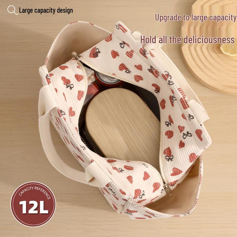 Insulated Corduroy Lunch Bag - Large Capacity for Office & School Use