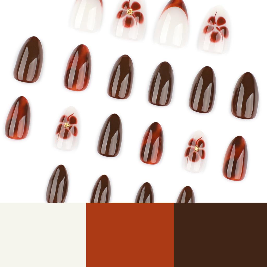 Hot-selling smudged petal flower manicure wearing nail piece French short almond nail fake nail
