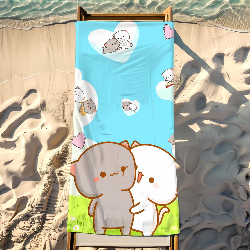 Cute Peach Mochi Cat Beach Towel Shower Bath Travel Lightweight Skin Friendly For Pool Camping Cruise Summer