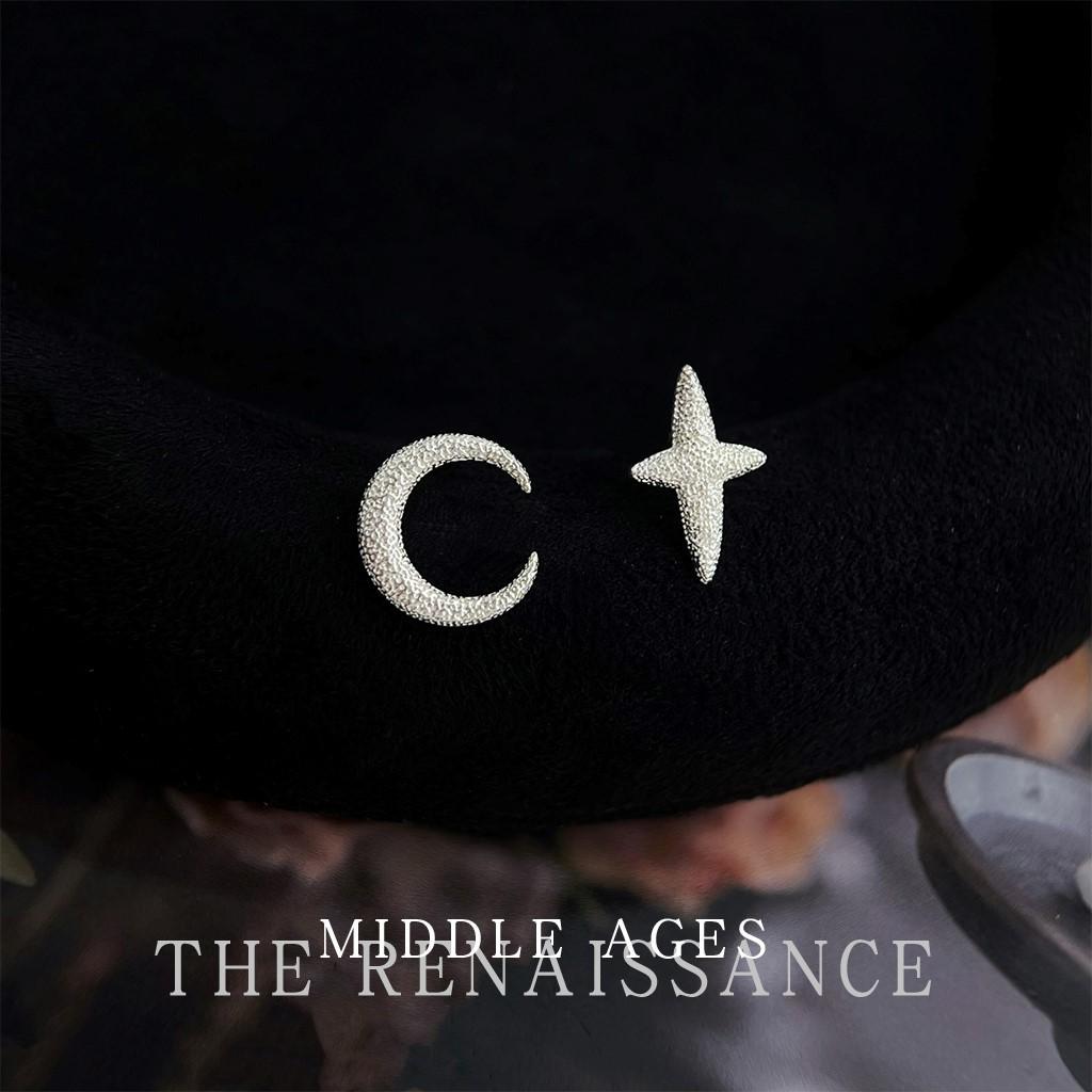 ~ Light medieval sandblasted matte star and moon stud earrings AB niche simple fashion commuter earrings