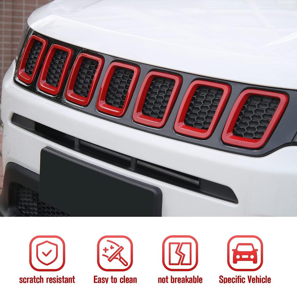 7PCS Car Carbon Fiber Grille Inserts ABS Front Grill Cover Frame Trims Kit For Jeep Compass MP 2017-2020 Exterior Accessories