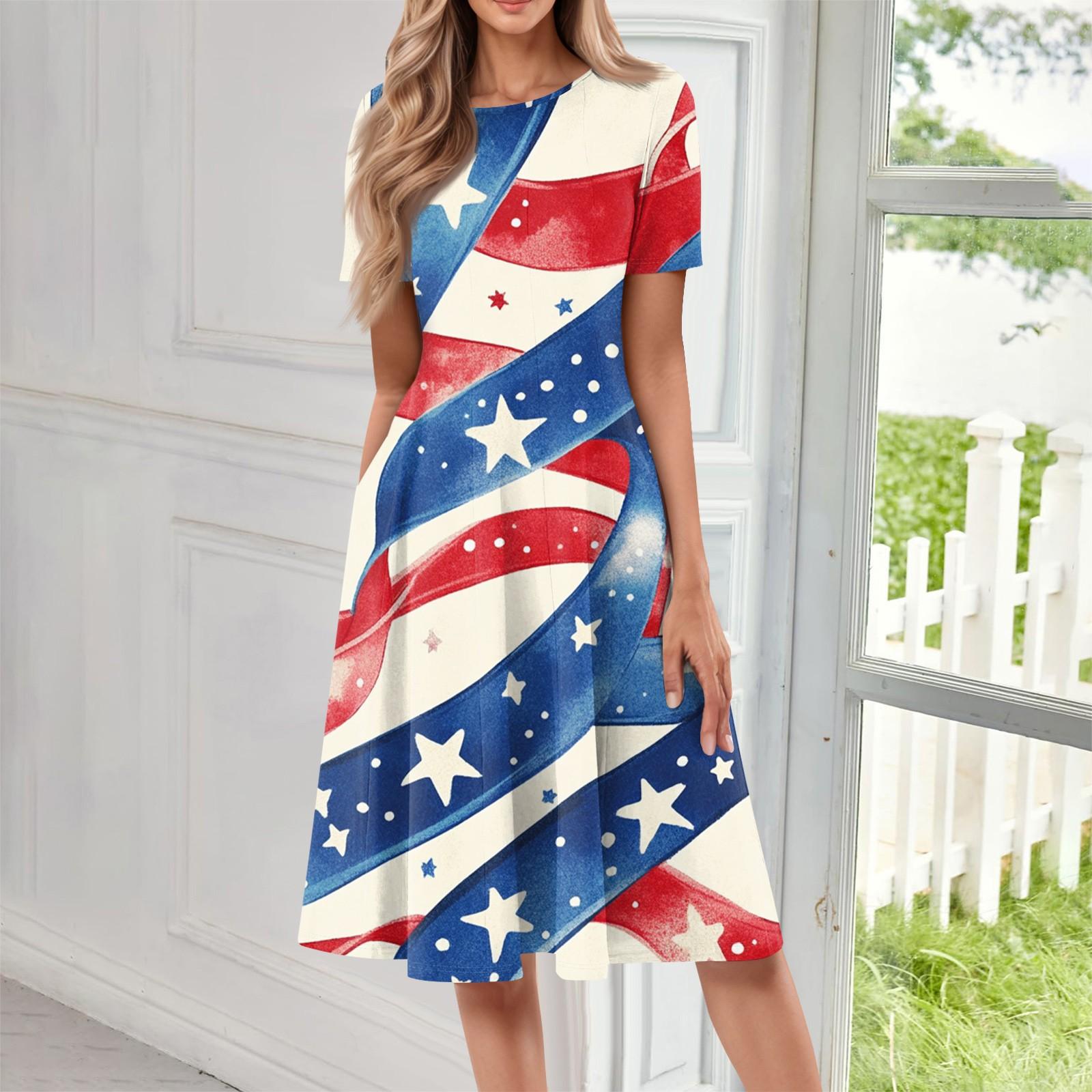 

Женское повседневное модное платье миди с круглым вырезом и коротким рукавом с принтом S красный