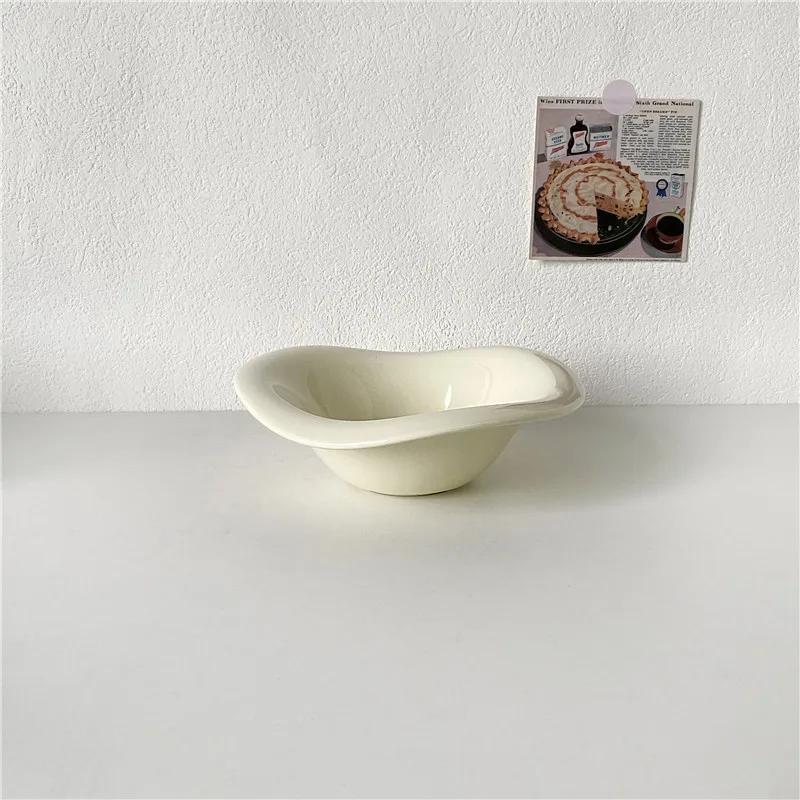 Nordic Style Ceramic Wavy Salad Bowl Irregular Solid Color Afternoon Tea Dessert Fruit Bowls Tableware Kitchen Home Decoration