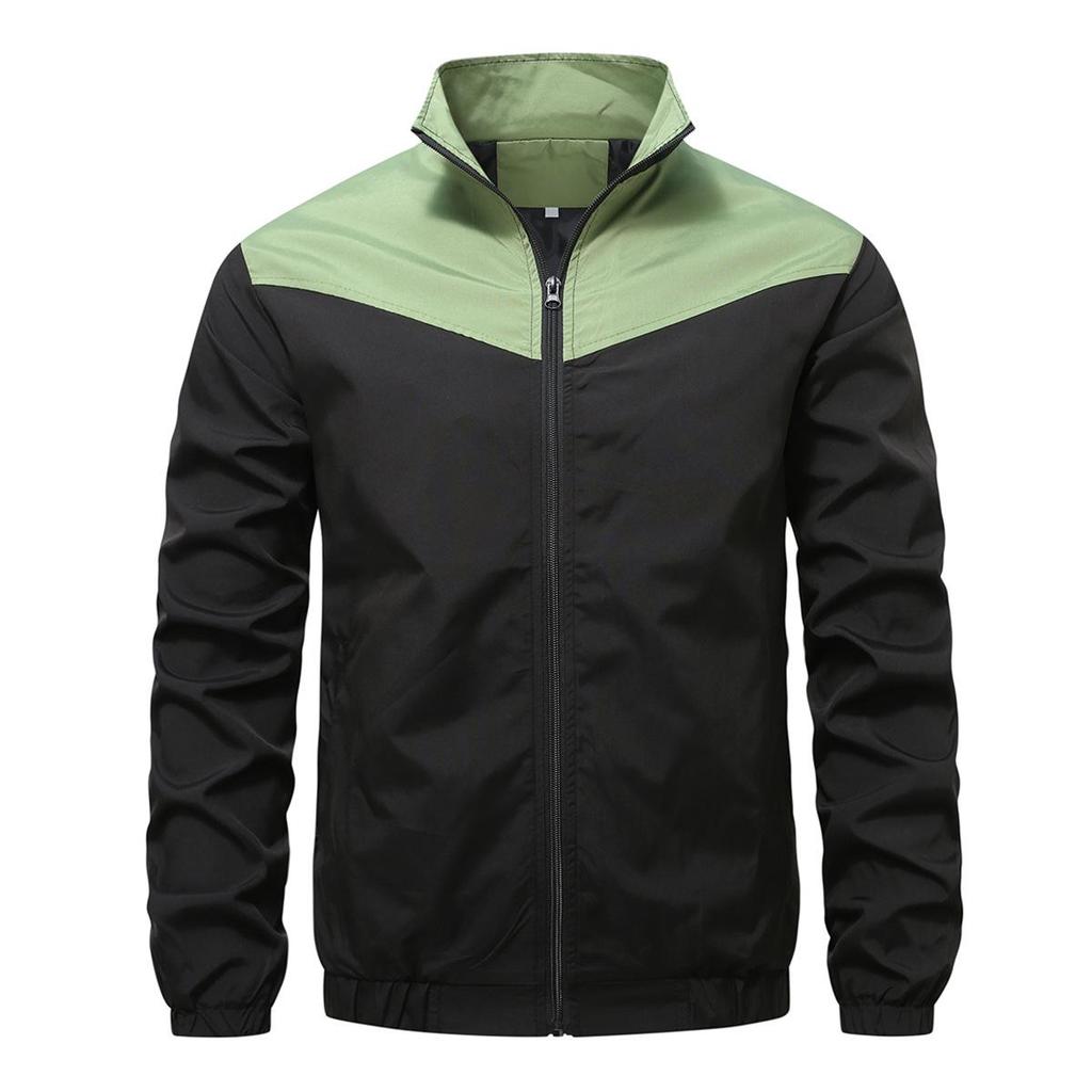 European-American Color Block Men's Stand-Up Collar Jacket - Trendy Autumn/Winter Outerwear