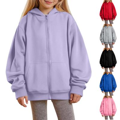 Big Girls Color Hooded Zip Up Sweatshirt Long Sleeve Casual Top for School