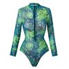 Printed One-piece Swimsuit Women's Zipper Sports Sunscreen Quick Drying