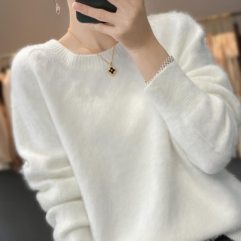 Korean Style Oversized Plush Round Neck Sweater - Women's Autumn Winter Knitwear