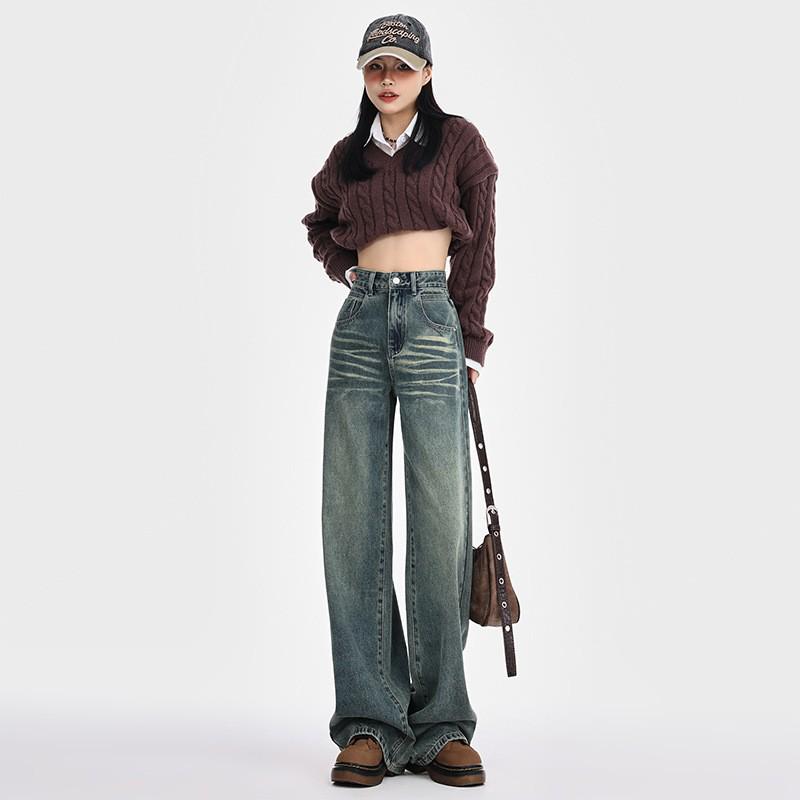 

Лето 2025 г. Американские ретро-джинсы с высокой талией и широкими штанинами для женщин 2XL