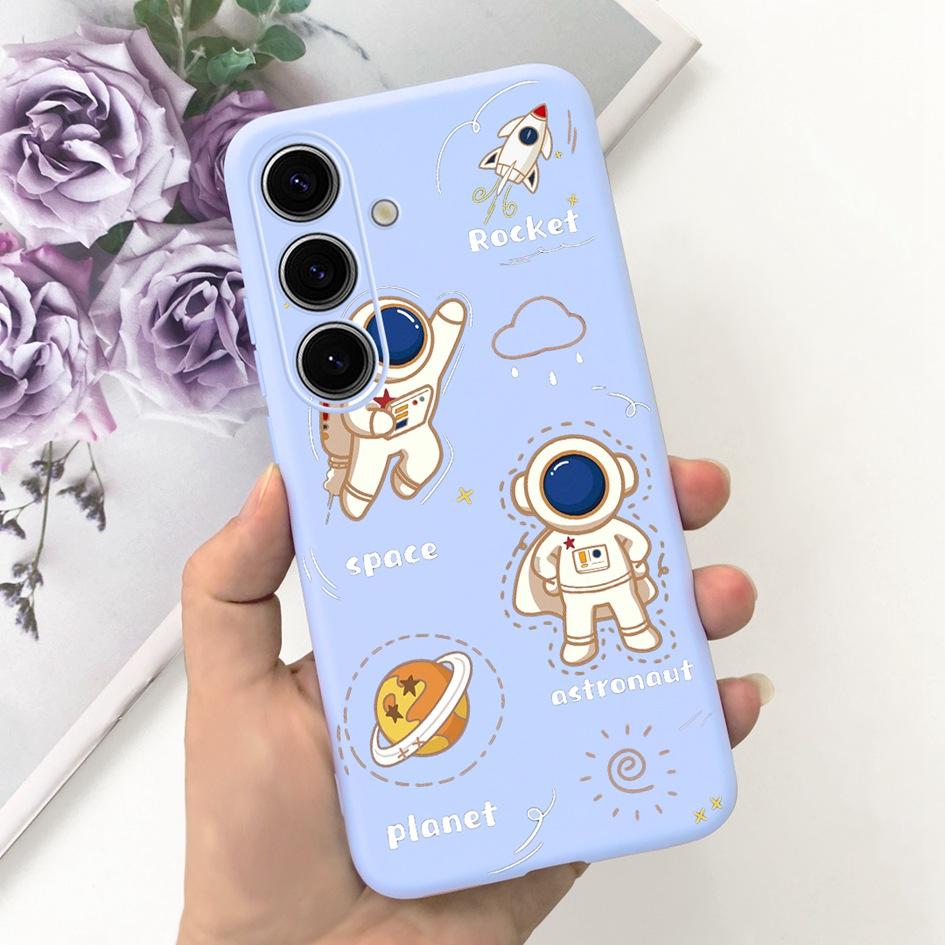 For Samsung Galaxy S24 Plus Case Lovely Yellow Duck Astronaut Matte Silicone Soft Cover For Samsung S 24 S24 Ultra S24+ 5G Funda
