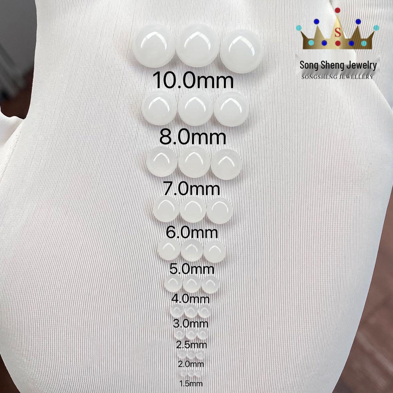 Synthetic Chalcedony Nano Hetian White Jade Egg-Shaped Smooth Stone for Jewelry Inlay Round 1.5mm