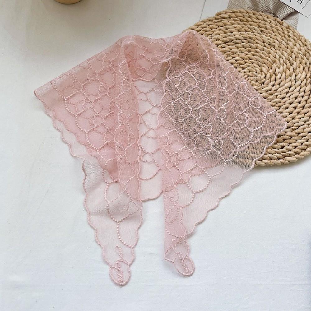Elegant Silk Scarf Heart Pattern Hair Ribbon Versatile Lace Scarf  Women's Accessory