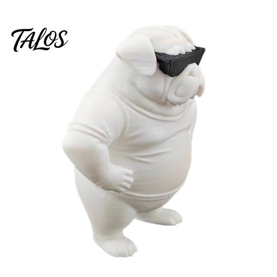 Künstlerische Welpen-Skulptur 3D-gedruckte Sonnenbrille Hundefigur Ornament, Coole Schreibtischstatue, Mattweiße Kunstfiguren Cartoon-Bulldogge für Zuhause Büro Auto