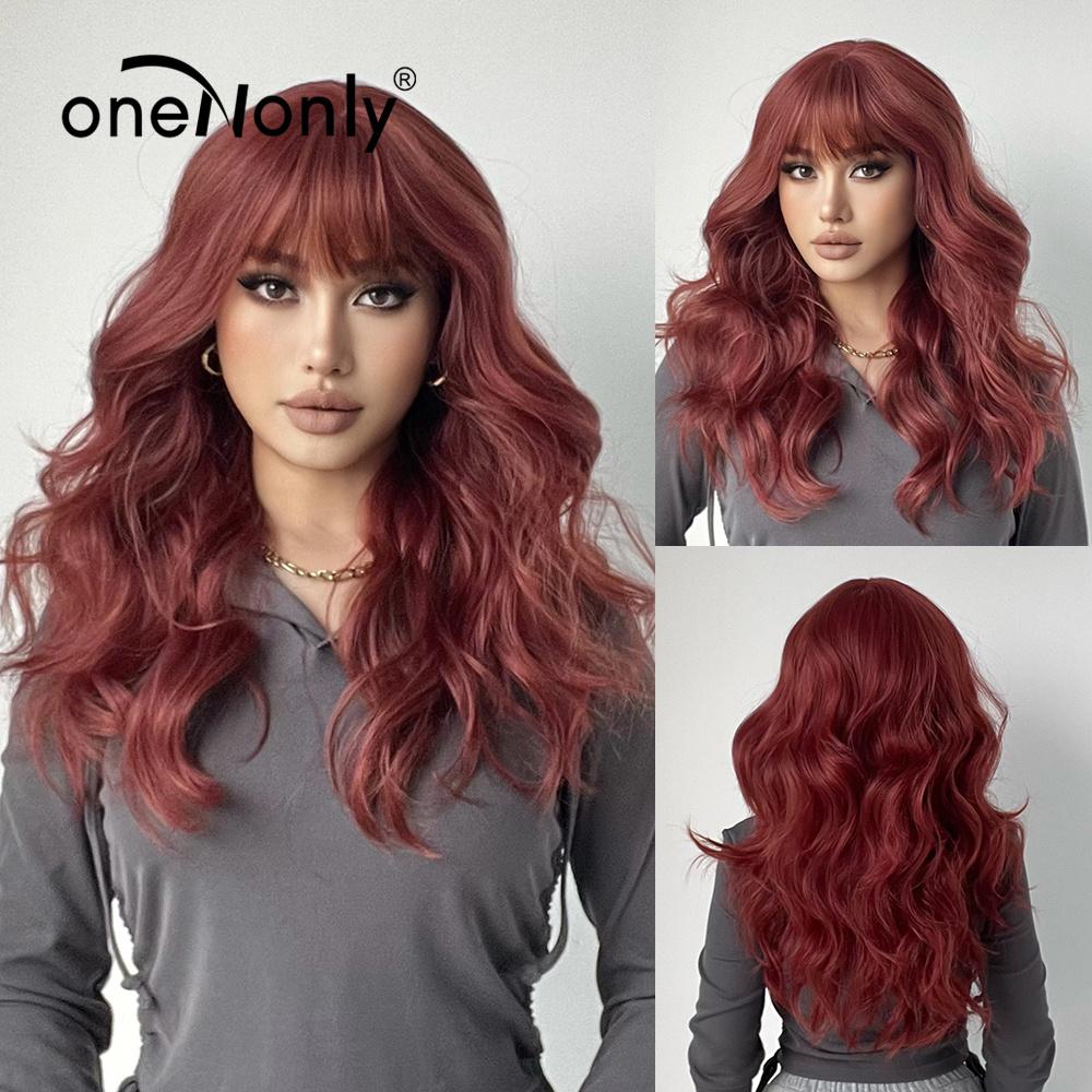 

oneNonly длинный розовый парик с челкой, натуральные волны, термостойкие волнистые синтетические волосы, парики для женщин, Лолита, косплей LC8086-1