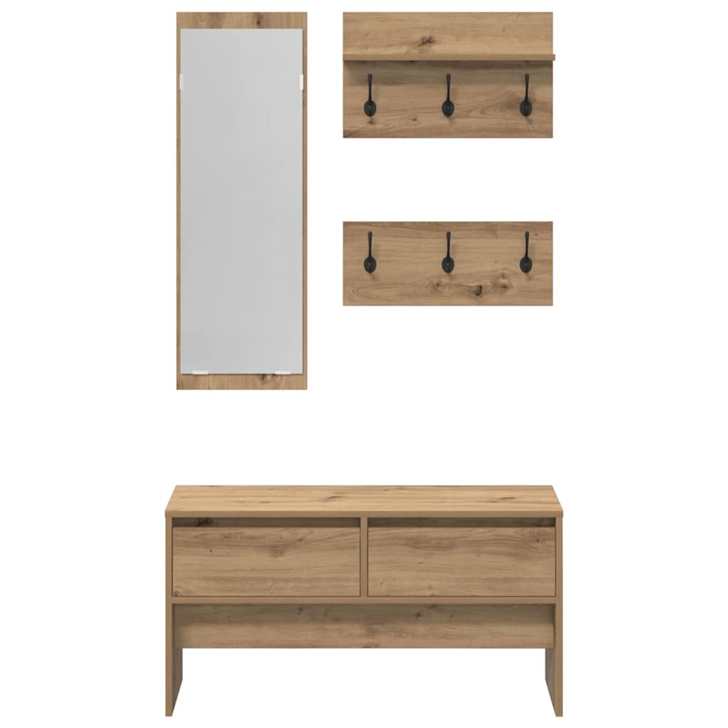 Hallway Furniture Set with Shelf 4 pcs Rustic Oak Wood Material