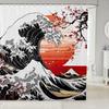 Japanese Wave Shower Curtain Kids Cherry Blossoms Bathroom Shower Curtain Set For Boys Girls Japanese Ukiyoe Theme Home Decor