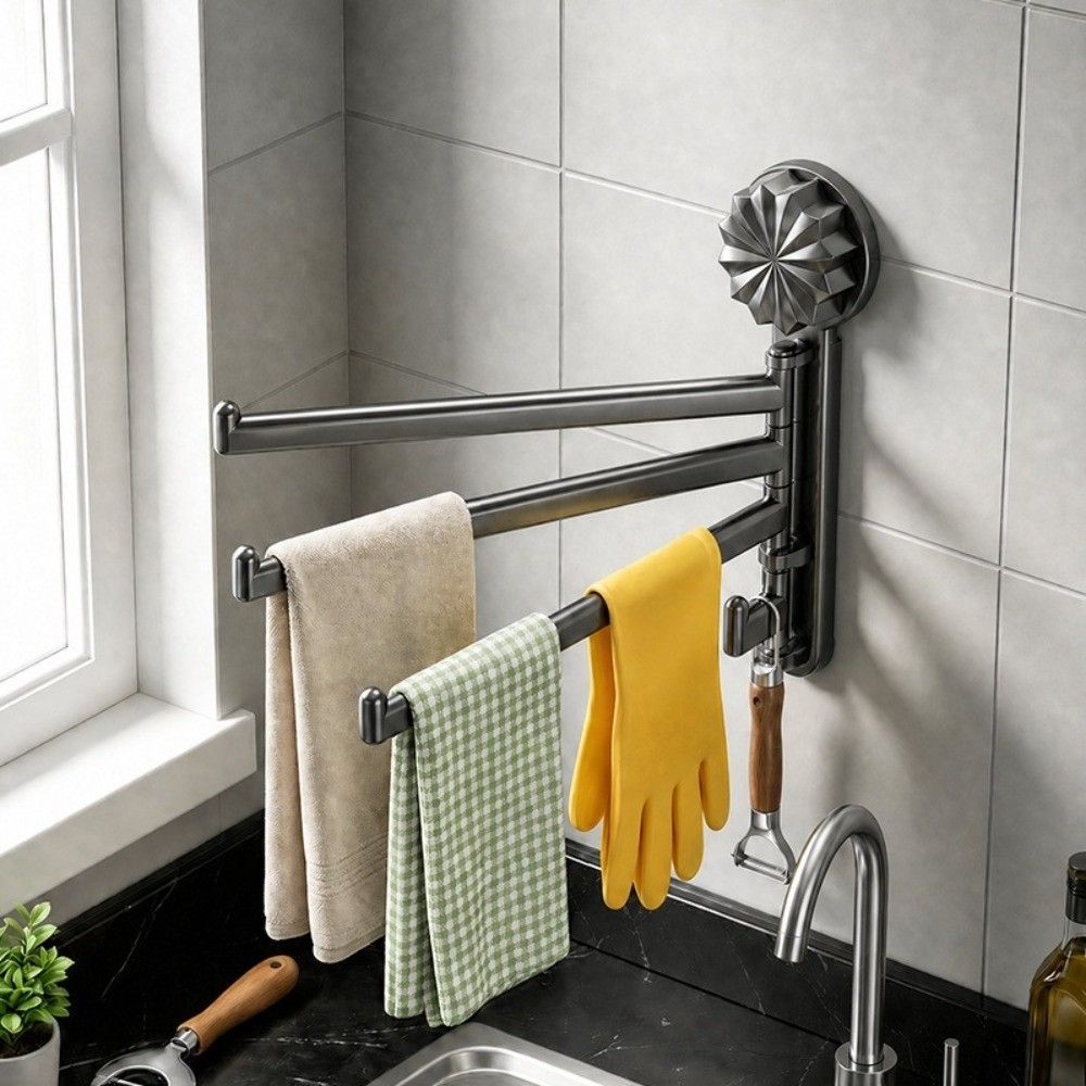 3-Bar Towel Rack Suction Cup Rotating Towel Hanger Bath Towel Rack for Kitchen&Bathroom
