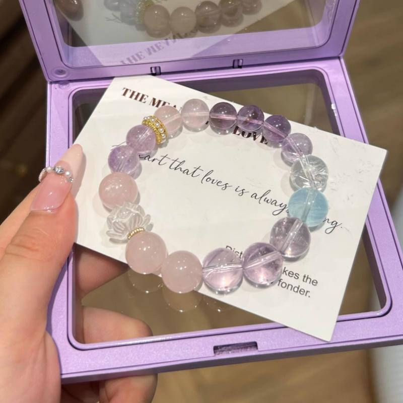 New natural amethyst pink and white Azeztulite bracelet for female students, real photo of the jewelry, gift Amethyst pink and white A