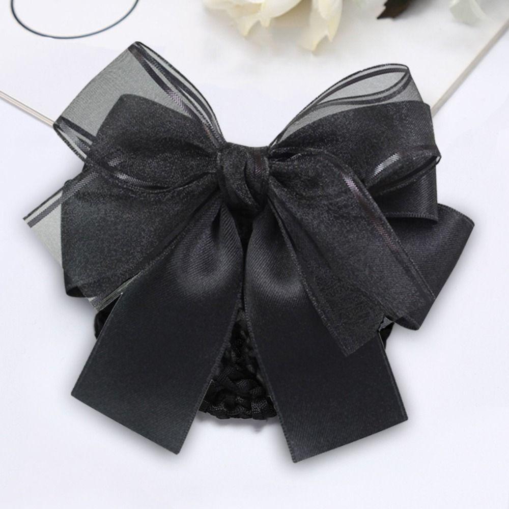 Cloth Bowknot Hair Bun Women Spring Clips Hairgrips Cover Net Korean Bun Snood  Flight Attendant