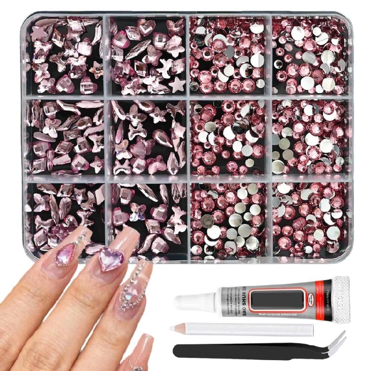 DIY Nail Art Kit With 3mm AB Transparent Flat Back Rhinestones 12 Compartments For Crafts And Fashion