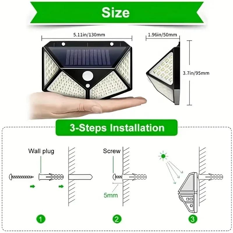 100 LED Wall Lights Outdoor Solar Lamp Motion Sensor Solar Powered Street Light Garage Lamps Outdoor Garden Lighting Night Light