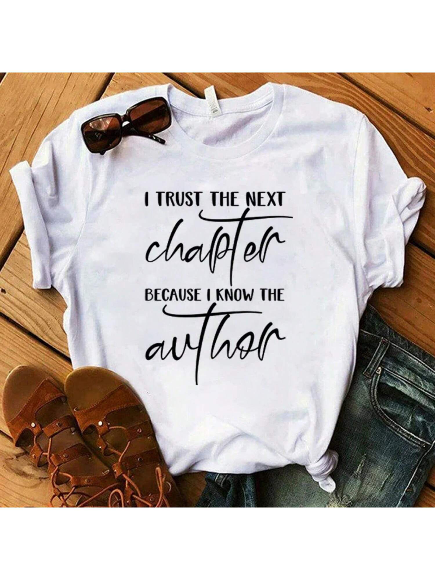 

Я довіряю наступному розділу, тому що знаю Автора Принт Футболка з коротким рукавом Круглий виріз Вільна Жіноча Літня Прохолодна Футболка Жіноча Футболка S XXXXXL чорний