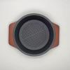ZISIZ 24cm Cast Iron Round Grill Pan with Wooden Board