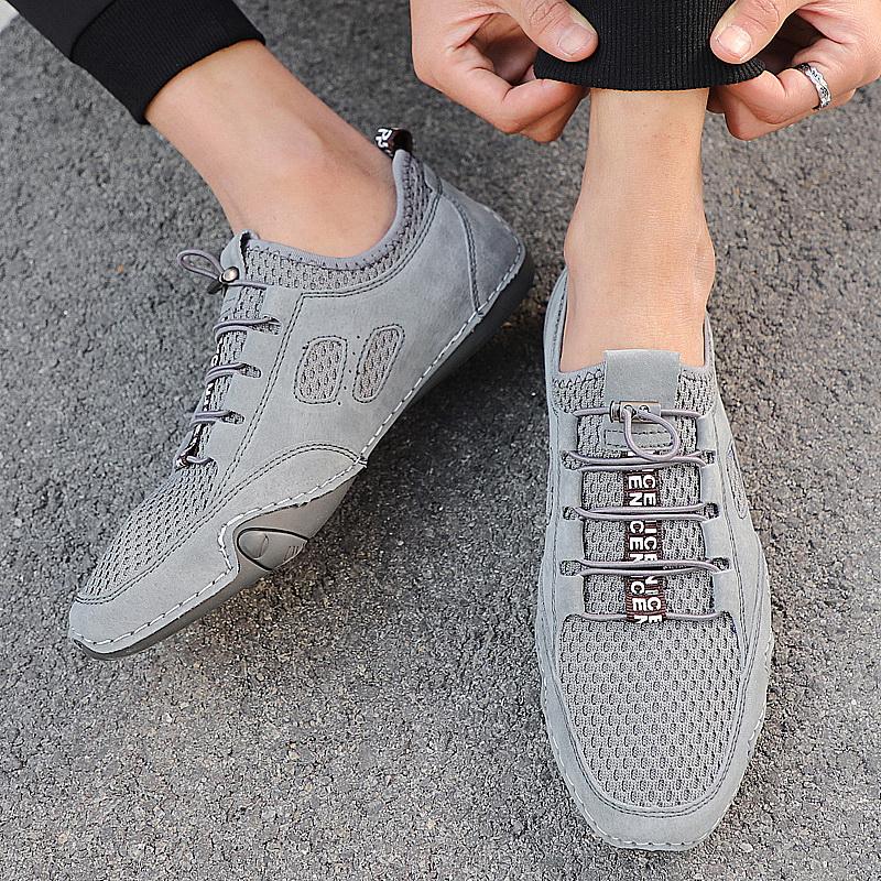 Fashion Summer Men Leather Casual Shoes for Men Flats Comfortable Sneakers Lightweight Walking Shoes Men's Casual Breathable Mesh Shoes