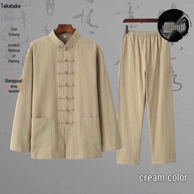 Men's Traditional Chinese Style Cotton-Linen Tang Suit, Retro Hanfu Zhongshan Suit & Tai Chi Attire