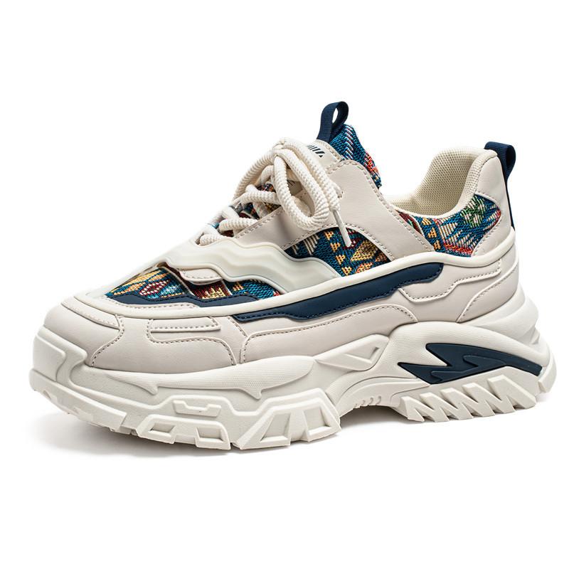 Spring and Summer New Breathable Casual Men's Shoes Thick-soled Wear-resistant Heightening Low-top Personalized Student Sports Dad Trendy Shoes