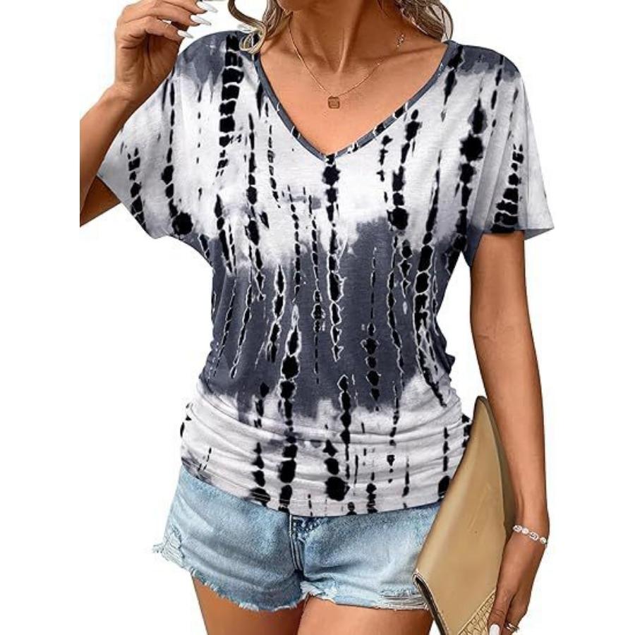 women fashion v neck short sleeve 3d print t shirt summer comfortable sportwear tops