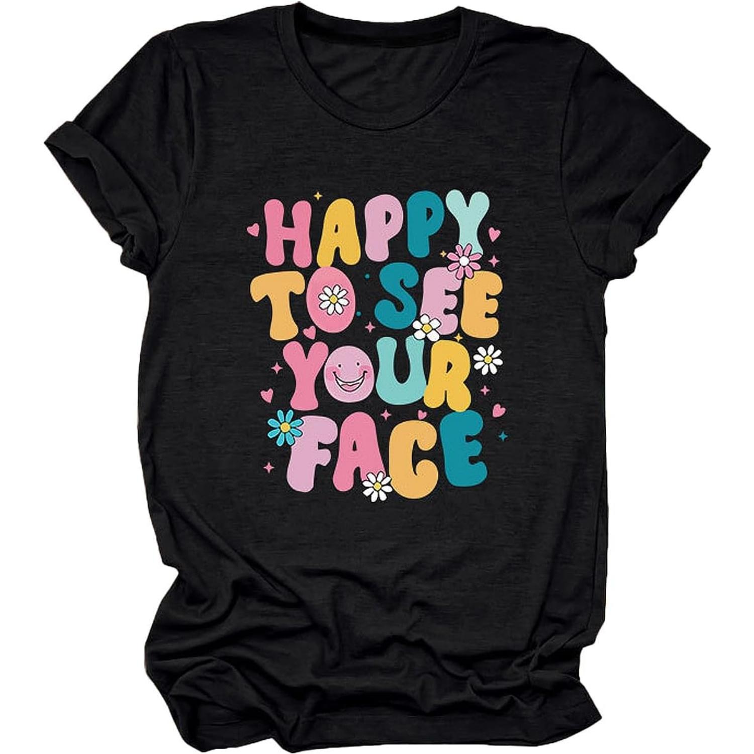

Women s Back to School Teacher Pattern Shirt First Day of School T-Shirt Cute Teacher Short Sleeve Tops S чёрный