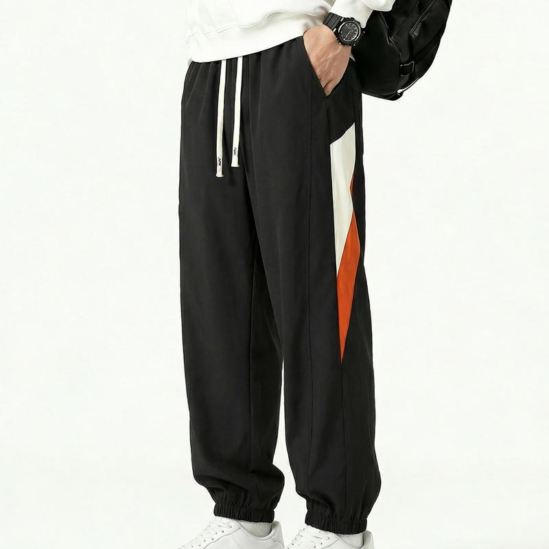 Men s Plus Size Color Block Jogger Pants, Elastic Waist Summer Casual Trousers (4XL-10XL) 4XL(90kg-100kg) чёрный