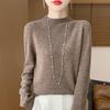 Elegant Advanced Style Seamless Half-High Women's Pullover Sweater In 100% Pure Wool