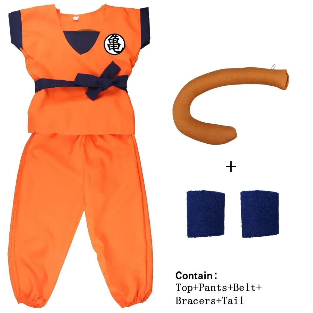 Halloween Volwassenen Kinderen Son Goku Cosplay Kostuums Pakken Krillin Outfits Anime Feest Kind Kostuums Staart Polsband Super Saiyan Pruik Kids XL(135cm-148cm) orange