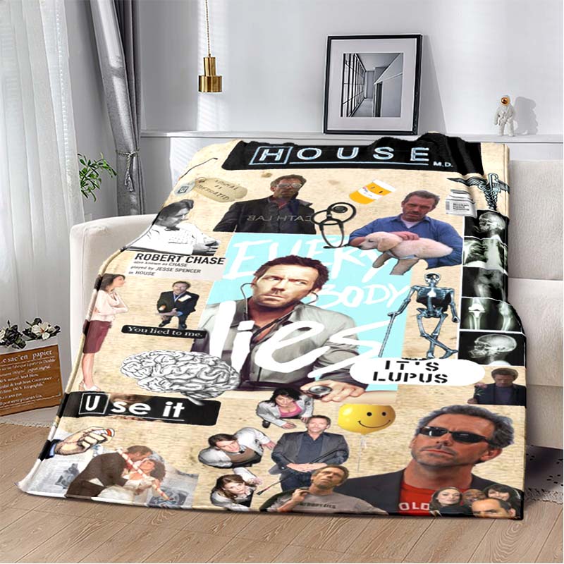 Dr. House Print Soft Flannel Throw Blanket Lightweight Warm SofaCouch Bed Home Decor Cover For Movie Fans